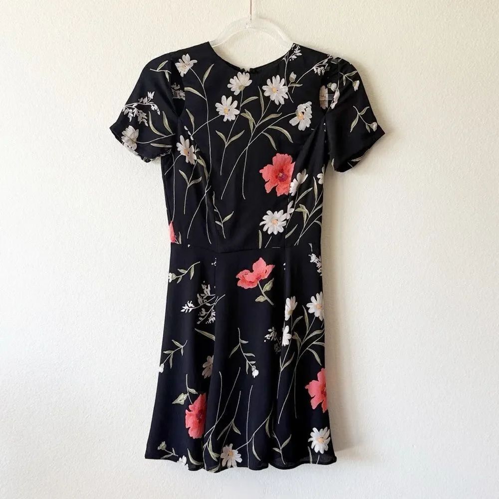 Reformation Shoulder Cut Out Floral Mini Skater Dress